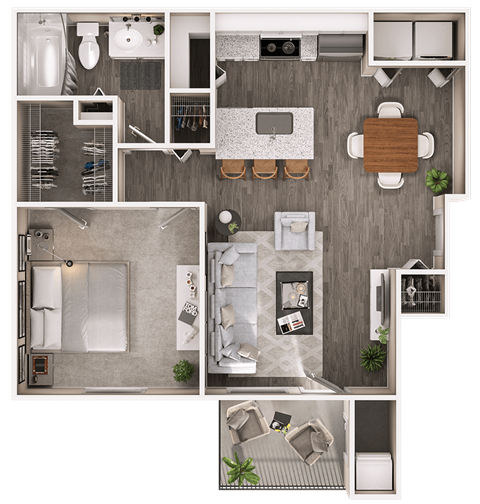 Floor plan for 1 bed, 1 bath, 659 sqft